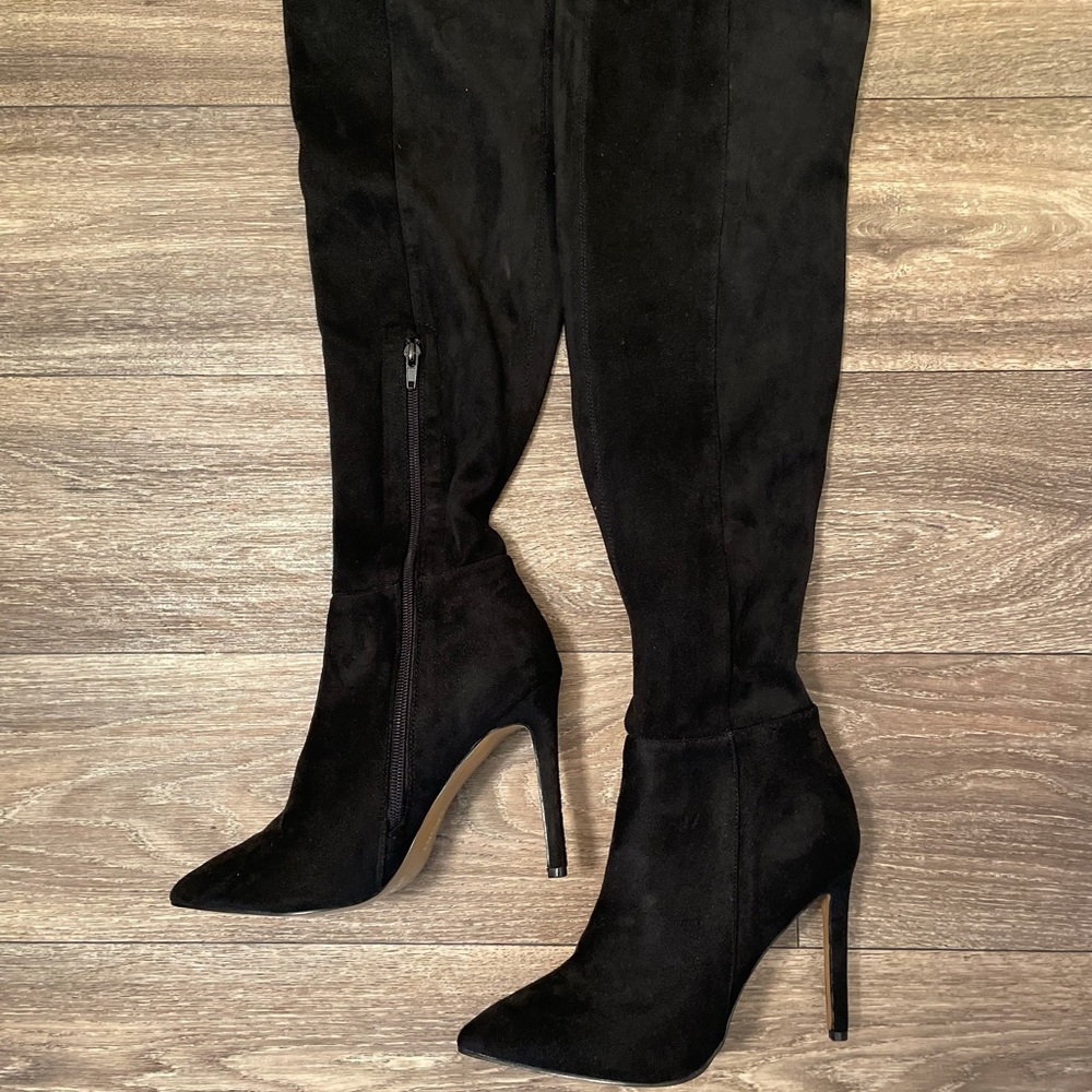 BRAND NEW Report Faux Suede Black Thigh High Boot